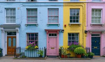 Vibrant house fronts in soft pastel hues photo