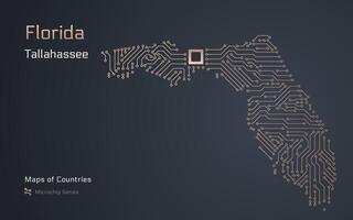 Florida Map with a capital of Tallahassee Shown in a Microchip Pattern. Silicon valley vector