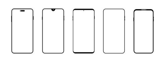 Phone flat front view collection. Smartphone blank screen set. vector