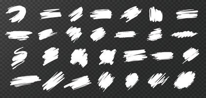 Grunge brush white splatter. Brushstroke set. Dirty paintbrush collection. vector