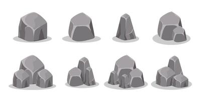 Rock boulder illustration. Rough stone cartoon style. Grey boulders set. vector