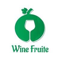 Green apple or grape fruit with leaf flat icon and logo design vector