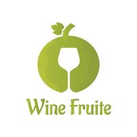 Green apple or grape fruit with leaf flat icon and logo design vector