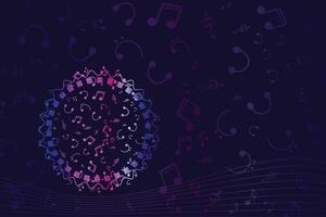 Musical notes wavy line background design vector