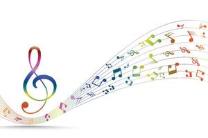 Musical notes wavy line background design vector