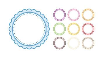 Set Of Multicolor Scalloped Circular Blank Frame Plain Border Design vector