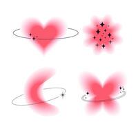 Aura Y2k blurred gragient set unfocused shapes, abstract geometric shapes, star, heart, flower in trendy retro style. Futuristic collection. illustration vector