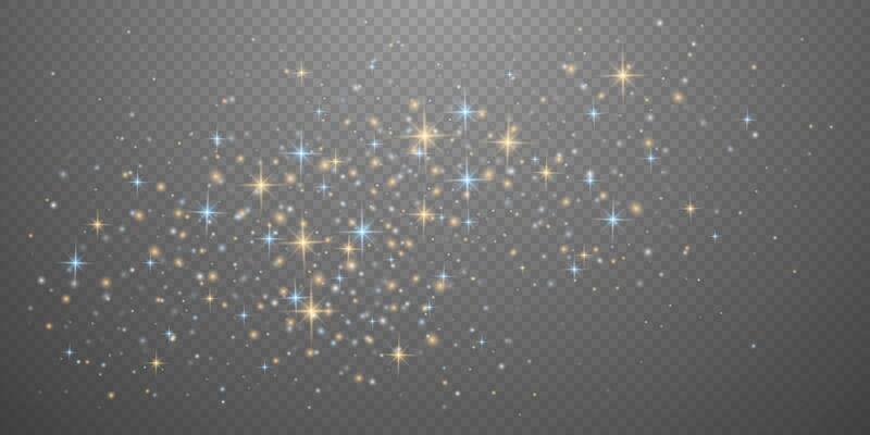 Bright luminous stars and dust. Christmas von Confetti with the light effect of the side for your design.