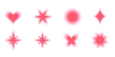 Aura Y2k blurred gragient set unfocused shapes, abstract geometric shapes, star, heart, flower in trendy retro style. Futuristic collection. illustration vector