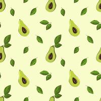 Ripe, juicy avocado cut with leaves, seamless geometric pattern.Hand drawn in doodle style.Design for printing on fabrics, holiday and confectionery packaging, wallpaper, wrapping and scrap vector