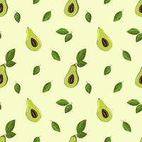 Ripe, juicy avocado cut with leaves, seamless geometric pattern.Hand drawn in doodle style.Design for printing on fabrics, holiday and confectionery packaging, wallpaper, wrapping and scrap vector