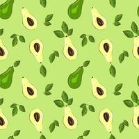 Ripe, juicy avocado cut with leaves, seamless geometric pattern.Hand drawn in doodle style.Design for printing on fabrics, holiday and confectionery packaging, wallpaper, wrapping and scrap vector