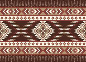 Seamless ethnic native pattern on brown background. Abstract illustration geometric shapes of squares, triangles and rectangular in brown, white and red. vector