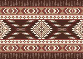 Seamless ethnic native pattern on brown background. Abstract illustration geometric shapes of squares, triangles and rectangular in brown, white and red. vector