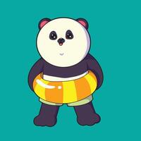 The panda is wearing a yellow buoy ring and is ready to swim vector