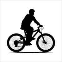 motorista y bicicleta silueta negro . vector