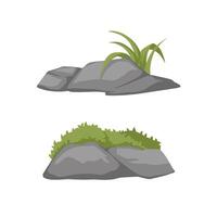 Stone with plant boulders and grass illustration vector