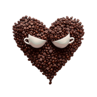 Two white small cups lie on heart shaped coffee bean png