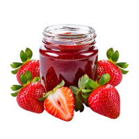 Homemade strawberry jam with whole berries in glass jars png