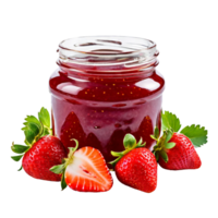 Homemade strawberry jam with whole berries in glass jars png