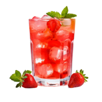 Strawberry lemonade in glass. Cocktail with strawberry, ice in glass png