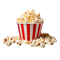 Delicious popcorn in red and white paper bucket png