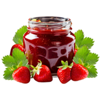 Homemade strawberry jam with whole berries in glass jars png