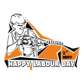 A man builder in a helmet with a drill. Isolated object by hand on a white background vector