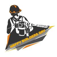 A man builder in a helmet with a drill. Isolated object by hand on a white background vector