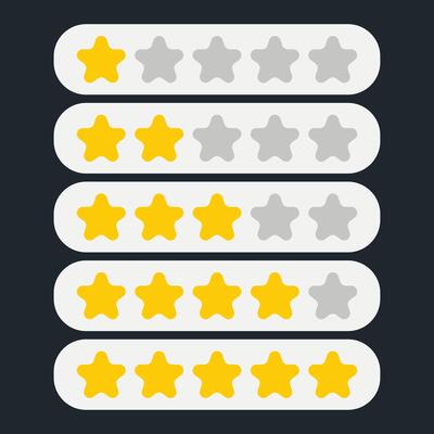 Five-star customer product rating review for apps and websites, Five stars icon