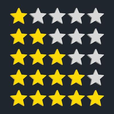 Five-star customer product rating review for apps and websites, Five stars icon