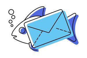 Fishing with email. Fishing fraud with mail envelope icon. Phishing hack of account and security password. Scam concept in flat design. illustration. Data cyber protection. vector