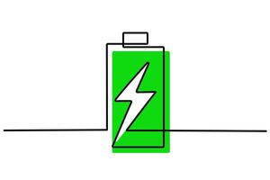 Continuous line art energy power storage electric rechargeable supply. Charging battery icon symbol industry technology concept. Hand drawing sketch illustration. vector