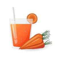 A glass of carrot juice. Natural fresh squeezed juice. Healthy diet. Fresh food product element for sticker, grocery shop, farm store element. illustration vector