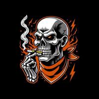 skull with bandana smoking cigarette vector