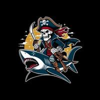 pirates skull riding shark vector