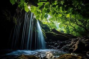 Beautiful waterfall in tropical forest, Thailand. Long exposure shot. photo