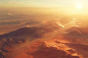 Sunrise Over Warm Desert Mountainscape photo