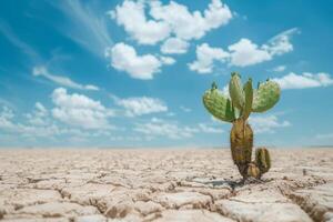 Lone Cactus in Expansive Desert Landscape photo