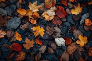 Vibrant Fall Leaves Mixture on Dark Background photo