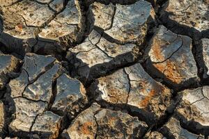 agrietado tierra textura en sequía condiciones foto