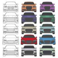 conjunto de frente ver ilustración de aislado realce color coche en blanco fondo, vehículo en un plano dibujos animados estilo vector