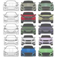 conjunto de frente ver ilustración de aislado realce color coche en blanco fondo, vehículo en un plano dibujos animados estilo vector