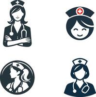 Collection of dynamic nurse logos presented against a clean white background vector