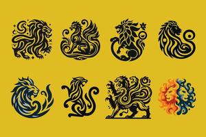 logo set of Chimera, a lion monster with the head of a goat vector