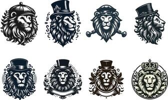 mínimo león con gorra logo conjunto ilustración vector