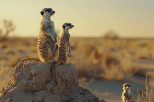Meerkats Surveying the Desert Landscape. photo