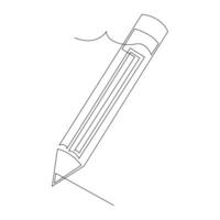 Continuous single one line drawing wooden pencil for writing on paper illustration art design vector