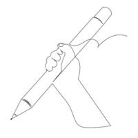 Continuous single one line drawing wooden pencil for writing on paper illustration art design vector