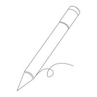 Continuous single one line drawing wooden pencil for writing on paper illustration art design vector